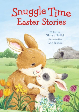 Cover of Padded Easter Board Book for Kids showing snuggly bunnies and Jesus' empty tomb - Christian children's books
