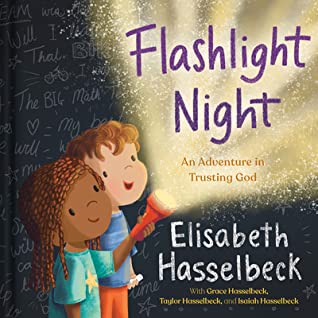 Book cover of Christian book Flashlight Night showing diverse kids holding a flashlight and looking at a wall of prayers