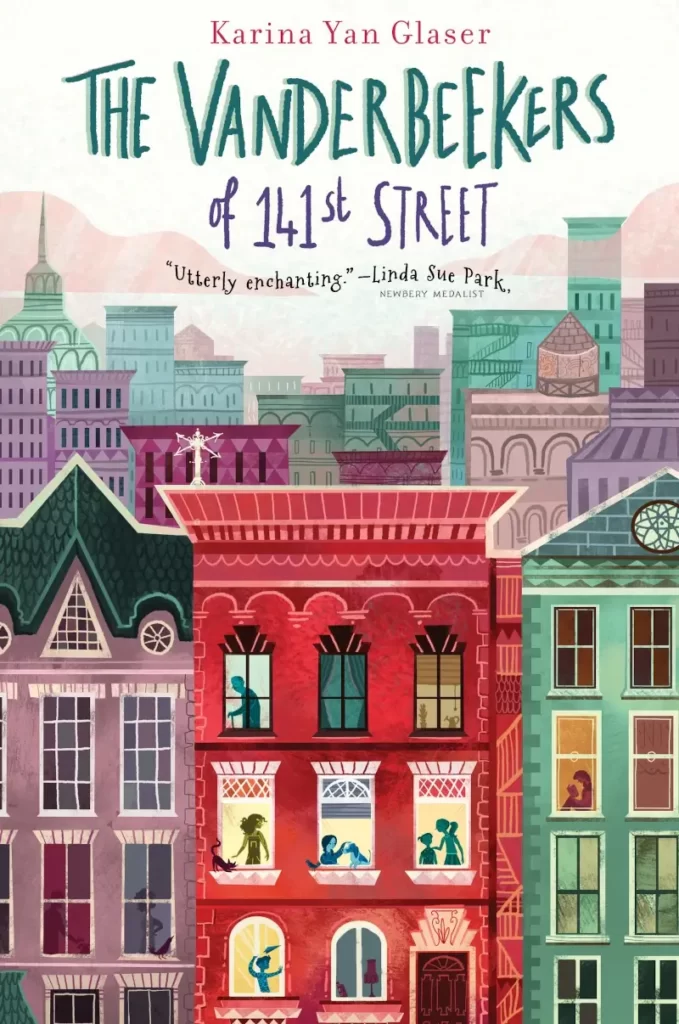 Chapter Book / Novel Read Aloud Set at Christmas - The Vanderbeekers of 141st Street showing colorful New York brownstone homes