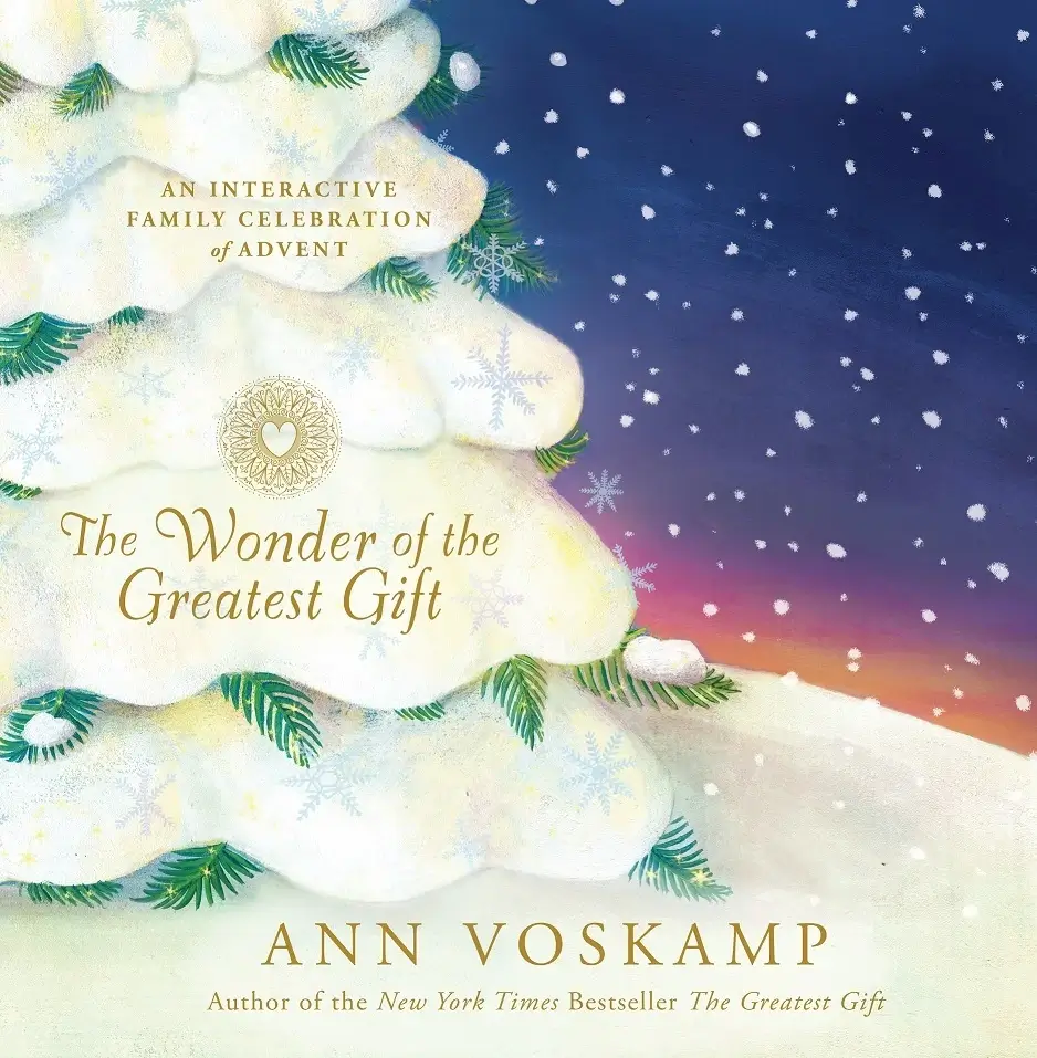 The Wonder of the Greatest Gift Advent and Christmas book cover showing a snowy pine tree 