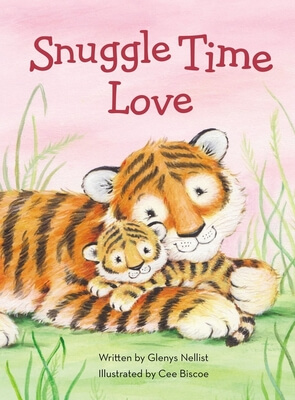 Snuggle Time Love rhyming board book relating I Corinthians 13 to kids - showing a parent and child tiger cuddling on the cover