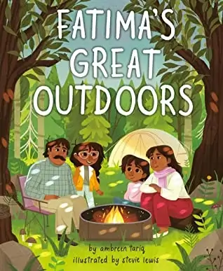 Fatima's Great Outdoors Book Cover showing a family camping