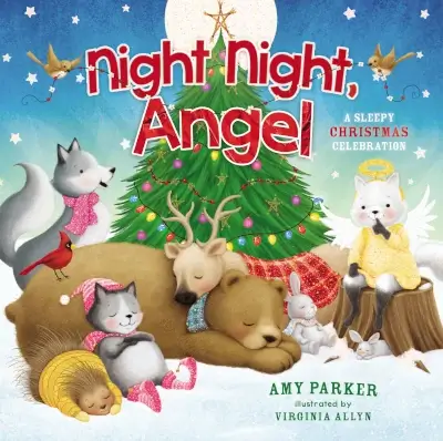 Night Night Angel Book Cover, Christian Christmas Book about Jesus and Love; Image: Animals around a decorated tree