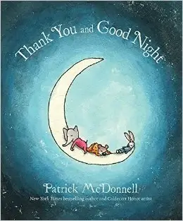 Fun Kids' Book about Thankfulness - Picture Book Cover - Illustrated animals sleeping sweetly on a crescent moon