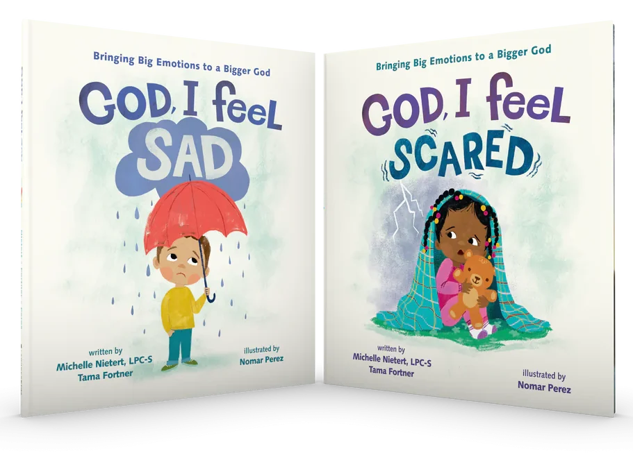 Children's Book series God I Feel showing God I Feel Sad and God I Feel Scared - illustrated Christian children's books